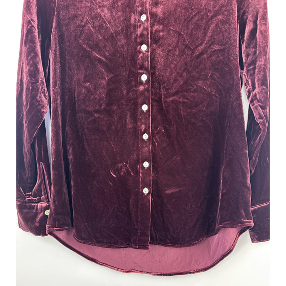 *Flaw Faherty Stretch Silk Blend Velvet Genevieve Shirt Button Up Burgundy Small - Picture 7 of 11